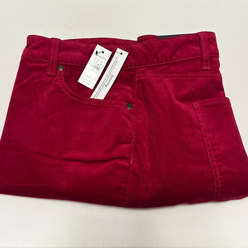 NWT TALBOTS Women Pants 16W Flawless Vivid Berry Pink Corduroy Slim Mid Rise $99 - Picture 5 of 11